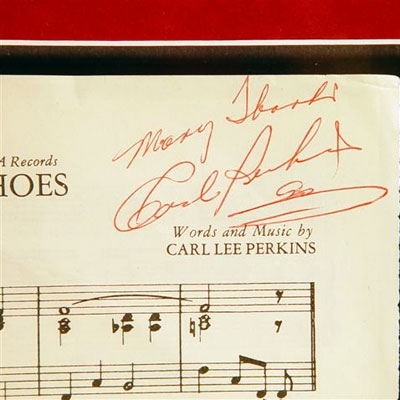 Carl Perkins Autographed Sheet Music and 78 RPM Record - Matted