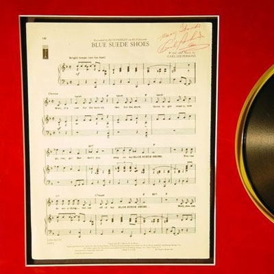 Carl Perkins Autographed Sheet Music and 78 RPM Record - Matted